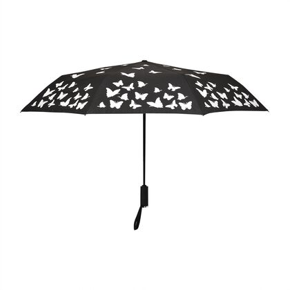 Farbwechsel-Schmetterlingsregenschirm - Farbverwandlung bei N&auml;sse, Durchmesser 103 cm, L&auml;nge 25 cm, Schwarz