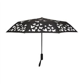 Farbwechsel-Schmetterlingsregenschirm - Farbverwandlung bei Nässe, Durchmesser 103 cm, Länge 25 cm, Schwarz
