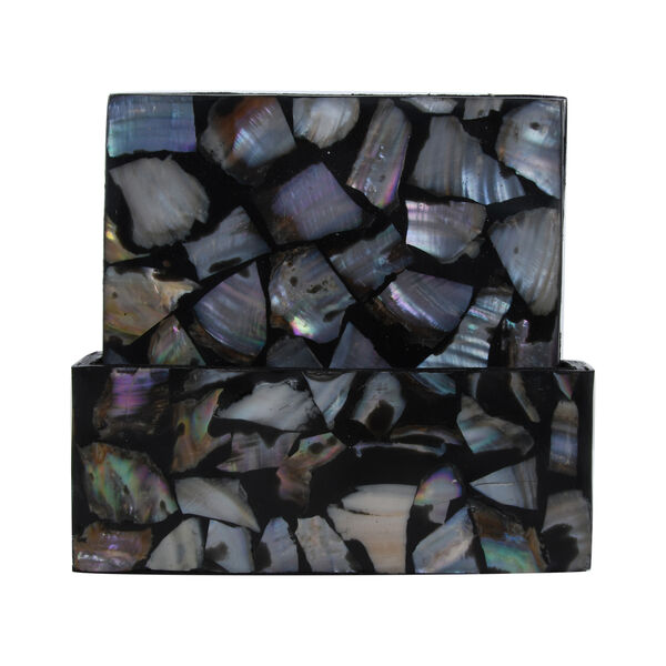 4er-Set quadratische Untersetzer mit Halter, Gr&ouml;&szlig;e: 8-10 cm, Schwarz
