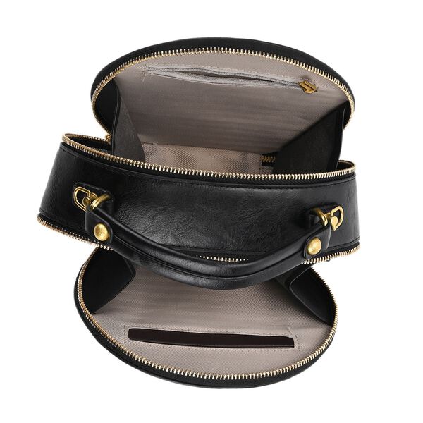 Runde Crossbody-Bag mit Pflaumenblüten-Prägung, 19x8x18 cm, Braun image number 4