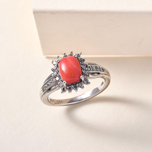 Oregon Pfirsich Opal und Zirkon-Halo-Ring, 925 Silber platiniert, 1,50 ct image number 2