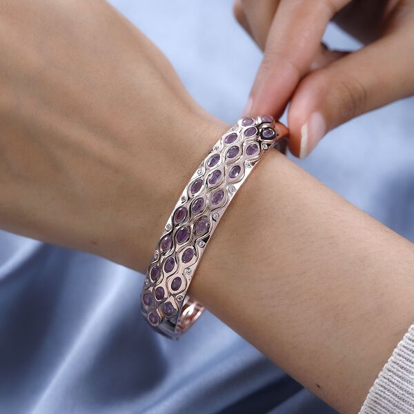 Ilakaka Rosa Saphir (Fissure gefüllt), Weißer Zirkon Armreif ca. 19 cm 925 Silber Roségold Vermeil ca. 9,41 ct. image number 3