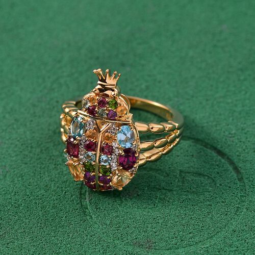 D'Joy Rhodolith Granat, Schweizer Blautopas Ring 925 Silber 750 Gelbgold Vermeil (Größe 18.00) ca. 2,21 ct image number 1