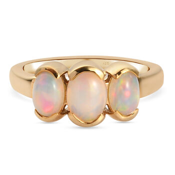 Nat&uuml;rlicher &Auml;thiopischer Opal 3 Stein Ring 925 Silber vergoldet (Gr&ouml;&szlig;e 16.00) ca. 1,13 ct