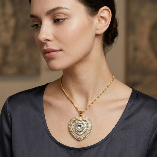 Wei&szlig;er Kristall Anh&auml;nger mit Kette, ca. 70 cm + 5 cm Extender, Eisen und Legierung, Goldfarben image number 2