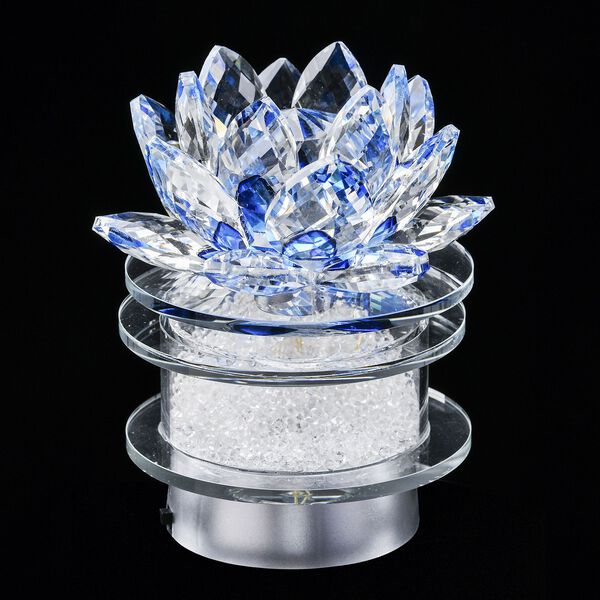 The 5th Season - Kristall Lotusbl&uuml;te LED-Licht mit drehbarem Sockel, 9,5x10,5 cm, blau