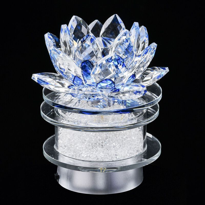 The 5th Season - Kristall Lotusblüte LED-Licht mit drehbarem Sockel, 9,5x10,5 cm, blau image number 0