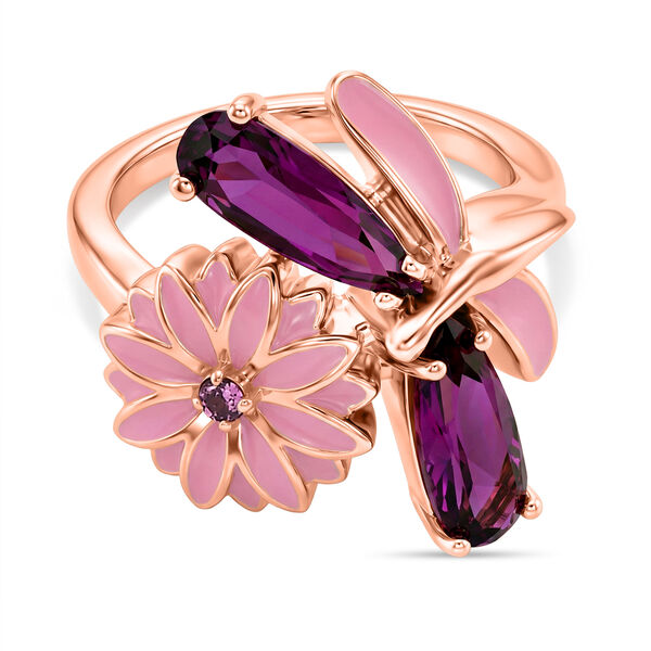 GP - Leuchtend Orchidee Quarz Triplette, Lotus Granat Ring 925 Silber 750 Ros&eacute;gold Vermeil (Gr&ouml;&szlig;e 18.00) ca. 2,44 ct