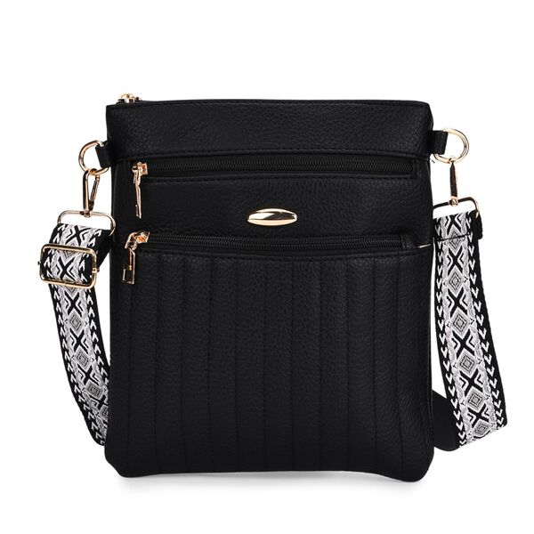 Crossbody-Tasche mit gemustertem Schulterriemen und vielen F&auml;chern, 23&times;26 cm, Schwarz image number 2