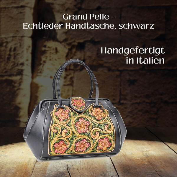Grand Pelle  - Echtleder Handtasche, 35,5x23x18 cm, schwarz image number 2