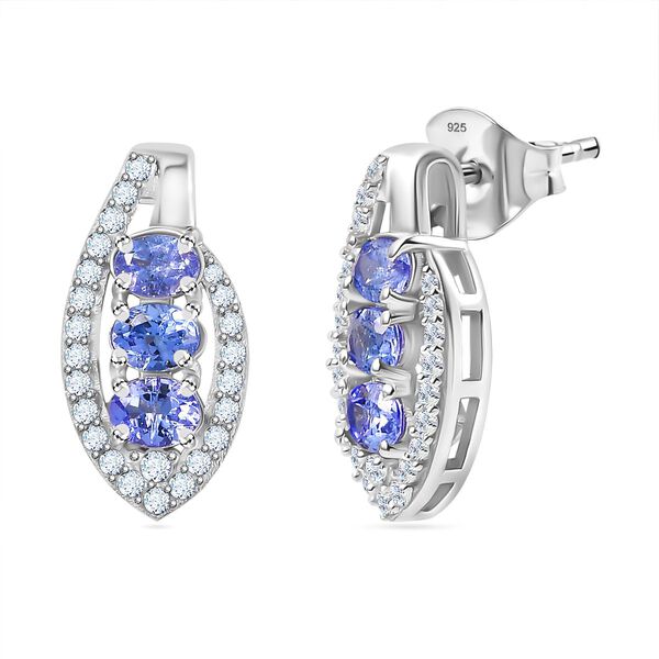 Tansanit, Wei&szlig;er Zirkon Ohrringe 925 Silber platiniert ca. 1,44 ct.