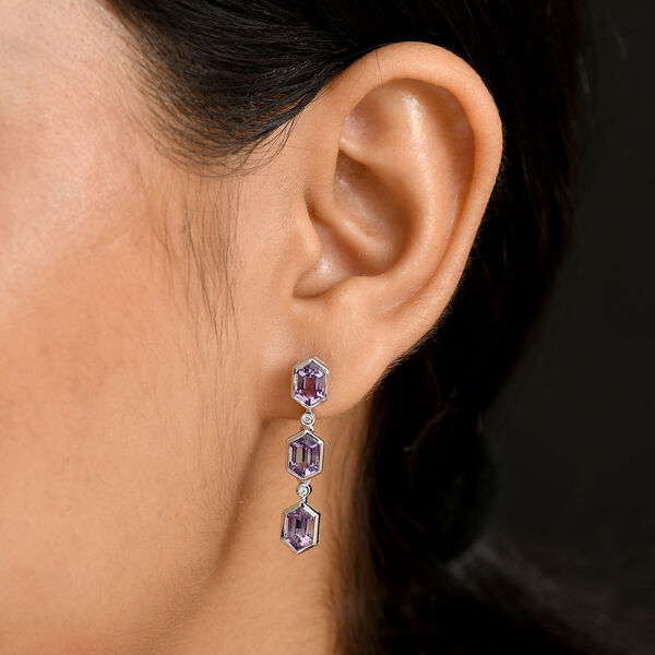 AA Rose De France Amethyst, Wei&szlig;er Zirkon Ohrringe 925 Silber platiniert ca. 3,63 ct. image number 3