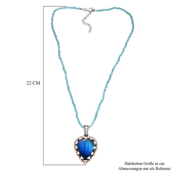 D'Joy AAA Labradorit und Neon Apatit zweifarbiger Anhänger mit 45cm Kette - 45 ct. image number 5