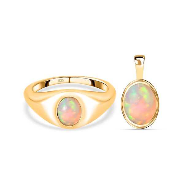 2er-Set- nat&uuml;rlicher, &auml;thiopischer Welo Opal-Ring und Anh&auml;nger - 1,15 ct.