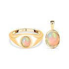Natürlicher, äthiopischer Welo Opal-Ring und Anhänger, 925 Silber vergoldet ca. 1.15 ct