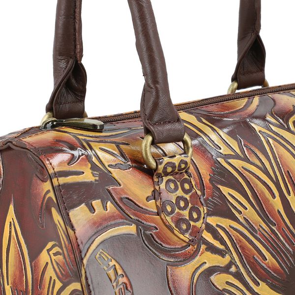 Handbemalte Leder Crossbody Tasche, 31.9 x 6.35 x 19.4 cm, Braun image number 6