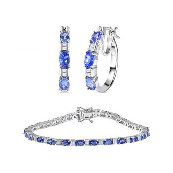 D'Joy Tansanit und Moissanit 19cm Armband und Ohrringe