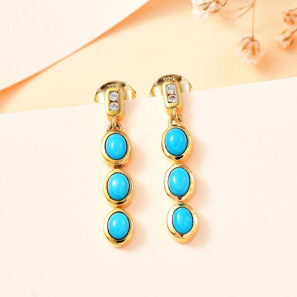 AA Sleeping Beauty T&uuml;rkis, Wei&szlig;er Zirkon Ohrringe 925 Silber 750 Gelbgold Vermeil ca. 1,19 ct. image number 2