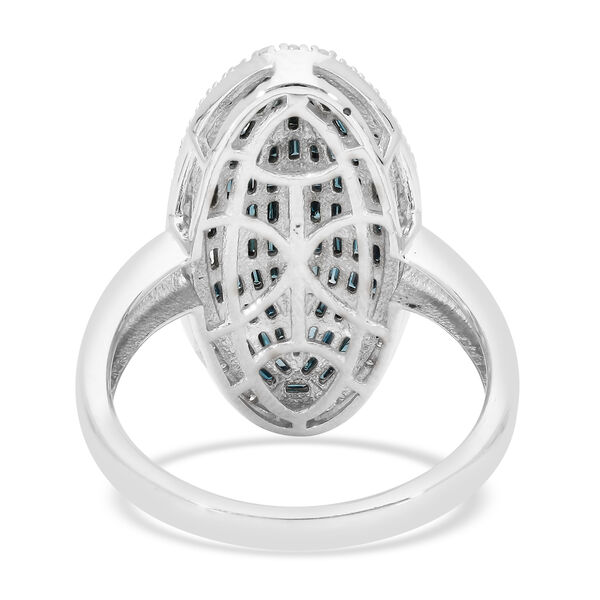Blauer und Weißer Diamant Cluster Ring 925 Silber Platin-Überzug image number 5