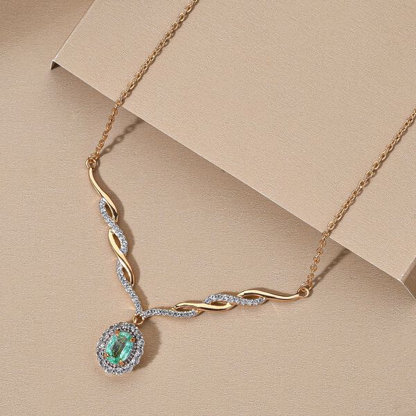 AA &auml;thiopisches Smaragd und wei&szlig;es Zirkon Collier, ca. 45 cm, 925 Silber Gelbgold Vermeil ca. 1.48 ct image number 3