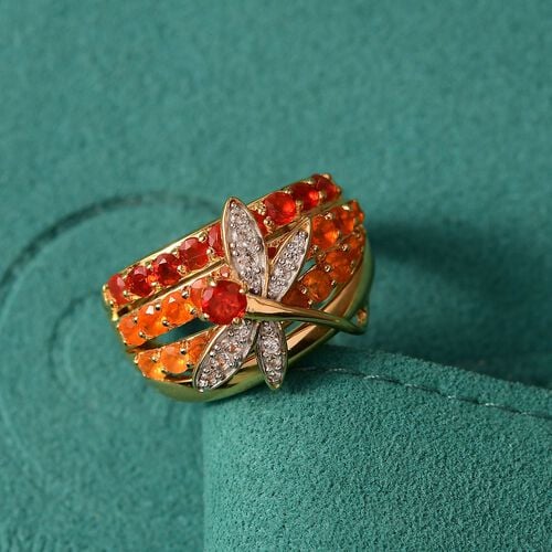 GP Trionfo Kollektion - AAAA Mexikanischer Purpurroter Feuer Opal, Feuer opal Ring 925 Silber 750 Gelbgold Vermeil (Größe 17.00) ca. 1.78 ct image number 1