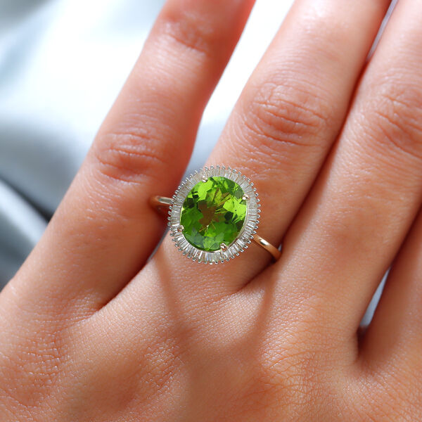 AAA natürlicher Peridot und Diamant Halo-Ring, 375 Gelbgold ca. 5,29 ct image number 3