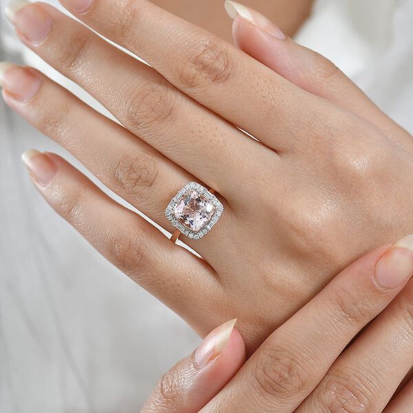 LUXORO AAA Rosa Morganit, Wei&szlig;er Diamant Ring 417 Gold (Gr&ouml;&szlig;e 17.00) ca. 3,26 ct image number 2