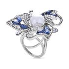 Simulierter Perle, blauer und weißer, floraler Kristall-Schalring image number 2