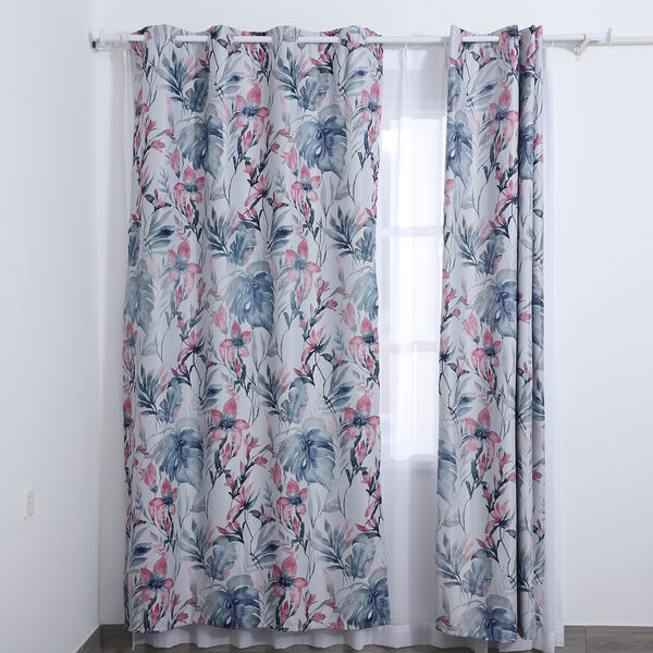 2er-Set - Verdunkelungsvorh&auml;nge mit 8 Metallringen, Blumenmuster, Aquarell image number 1