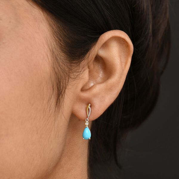 D'Joy AA Sleeping Beauty T&uuml;rkis, Wei&szlig;er Zirkon Ohrringe 925 Silber platiniert und vergoldet ca. 1.53 ct image number 3