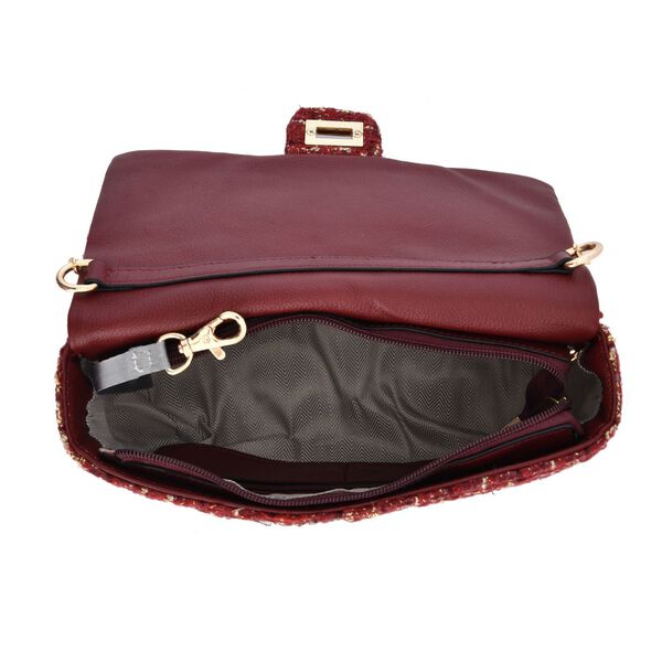 Umhängetasche aus 100% echtem Leder mit Bouclé-Stoff, Burgunderrot image number 6