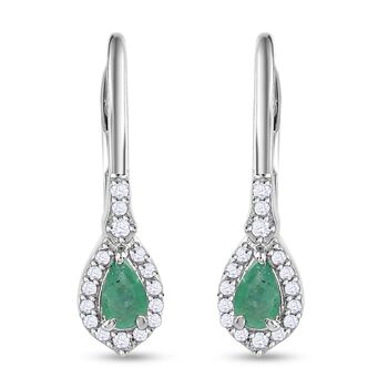 AAA Smaragd und wei&szlig;e Zirkon-Ohrringe, 925 Silber platiniert ca. 0.65 ct