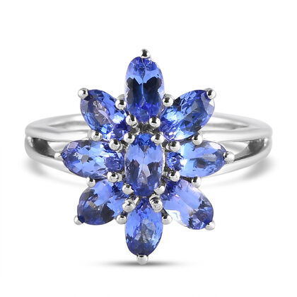 AAA Tansanit Blumen-Ring, 925 Silber platiniert (Gr&ouml;&szlig;e 20.00) ca. 2.30 ct