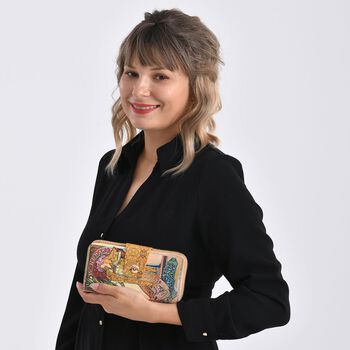 Langportemonnaie, RFID-Schutz, 19x4x9cm, Gelb Multicolor, Alphonse-Mucha-Motiv.