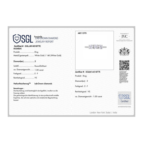 LUXURIANT SGL zertifizierter VS-EF Labor Diamant Ring in 585 Wei&szlig;gold - 1 ct. image number 4