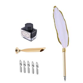 Vintage Kalligraphie-Schreibstift mit Tinte und Geschenkbox, Weiß