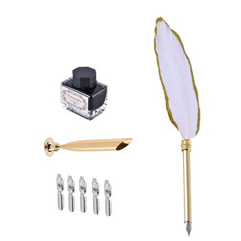 Vintage Kalligraphie-Schreibstift mit Tinte und Geschenkbox, Wei&szlig;