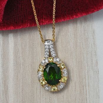 D'Joy Nat&uuml;rlicher Chromdiopsid, Gelber Saphir Schmuckset ca. 50 cm 925 Silber 750 Gelbgold Vermeil ca. 2.58 ct