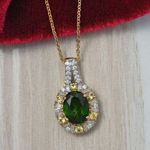 D'Joy Natürlicher Chromdiopsid, Gelber Saphir Schmuckset ca. 50 cm 925 Silber 750 Gelbgold Vermeil ca. 2,58 ct. image number 2