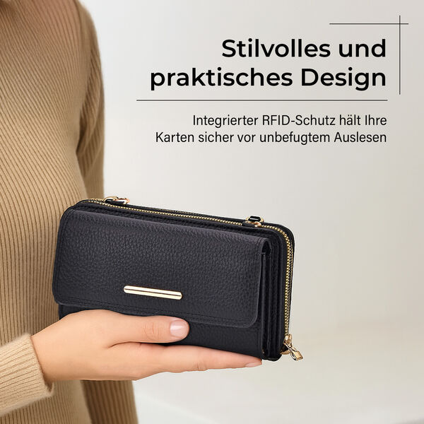 Crossbody-Tasche mit Klappfach, gemustertem Trageriemen und RFID-Schutz - 19x5x11 cm, Schwarz image number 2