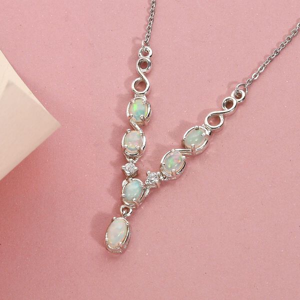 Nat&uuml;rliche, &auml;thiopische Welo Opal Halskette, ca. 45 cm, 925 Silber platiniert ca. 0,83 ct image number 3