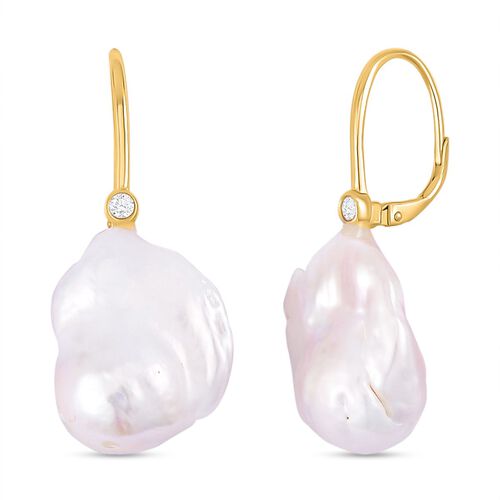 16-18 mm weiße Barockperle und Moissanit Ohrringe - 0,12 ct. image number 0