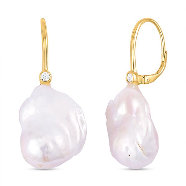 16-18 mm weiße Barockperle und Moissanit Ohrringe - 0,12 ct. image number 0