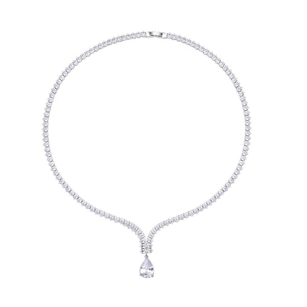 Weißes Zirkonia-Mosaik Collier, ca. 50 cm, Messing image number 0