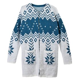Kuscheliger Winter-Cardigan mit 2 Taschen, Einheitsgröße, blaues Schneeflockenmuster
