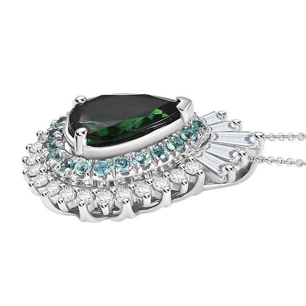 RHAPSODY zertifiziert und geprüft AAAA Tsavorite Granat, Paraiba Turmalin und VS-EF Diamant Anhänger mit 45cm Kette in 950 Platin - 1,78  ct. image number 3