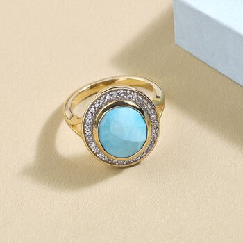 Amerikanischer, Nat&uuml;rlicher Sleeping Beauty T&uuml;rkis und wei&szlig;er Zirkon-Ring, 925 Silber Gelbgold Vermeil  ca. 3,80 ct