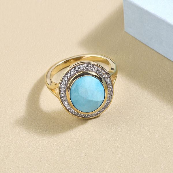 Amerikanischer, Nat&uuml;rlicher Sleeping Beauty T&uuml;rkis und wei&szlig;er Zirkon-Ring, 925 Silber Gelbgold Vermeil  ca. 3,80 ct image number 2