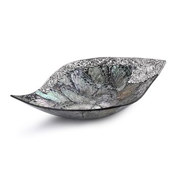 D'Joy Royal Bali- Abalone Muschel blattf&ouml;rmige Dekoschale, 925 Silber, 23x16x4cm