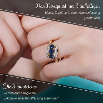Blauer Saphir und Zirkon-Ring - 1,96 ct.